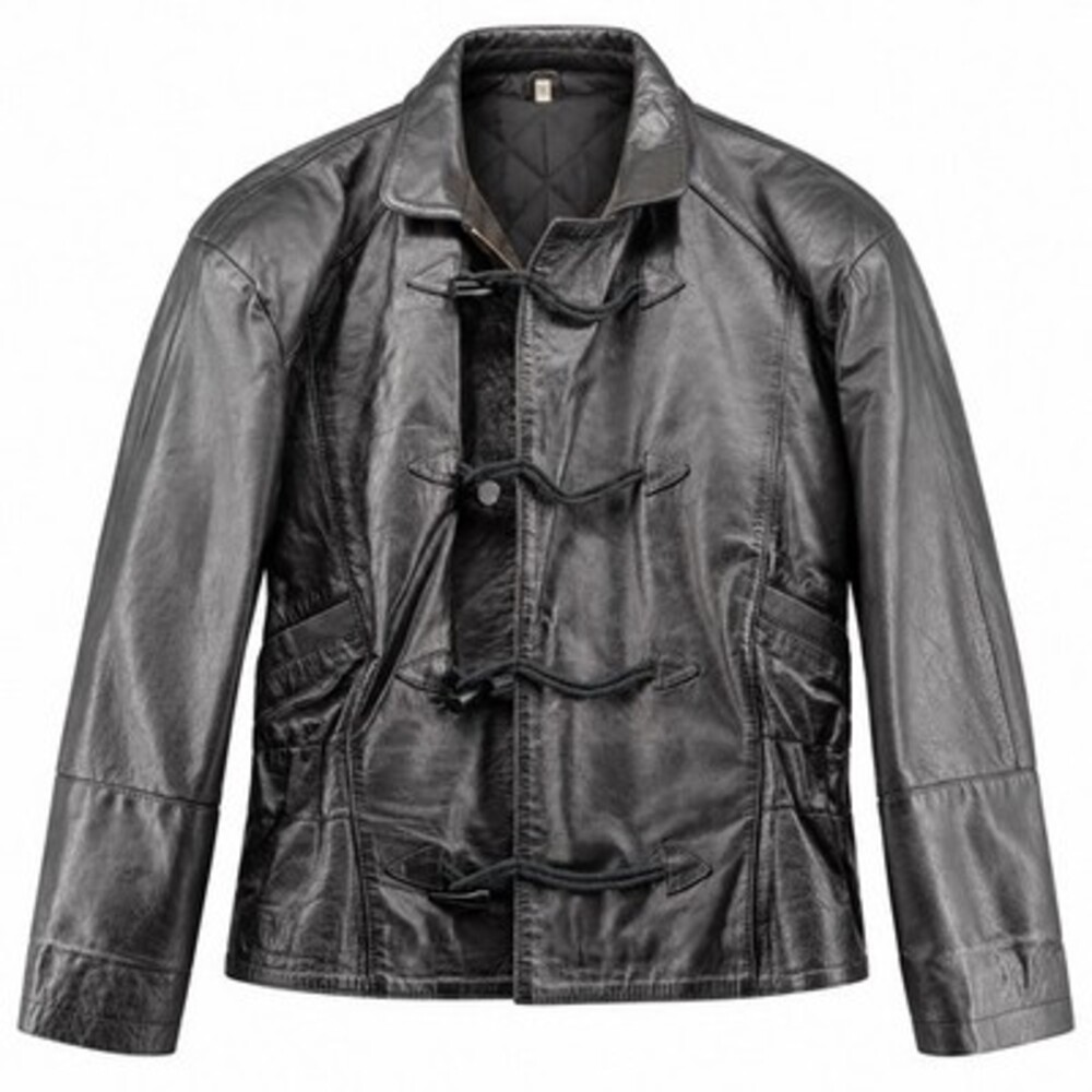 VTG Y2K Black Leather Jacket M Quilted Matrix Toggle Duffle Coat Made in Turkey